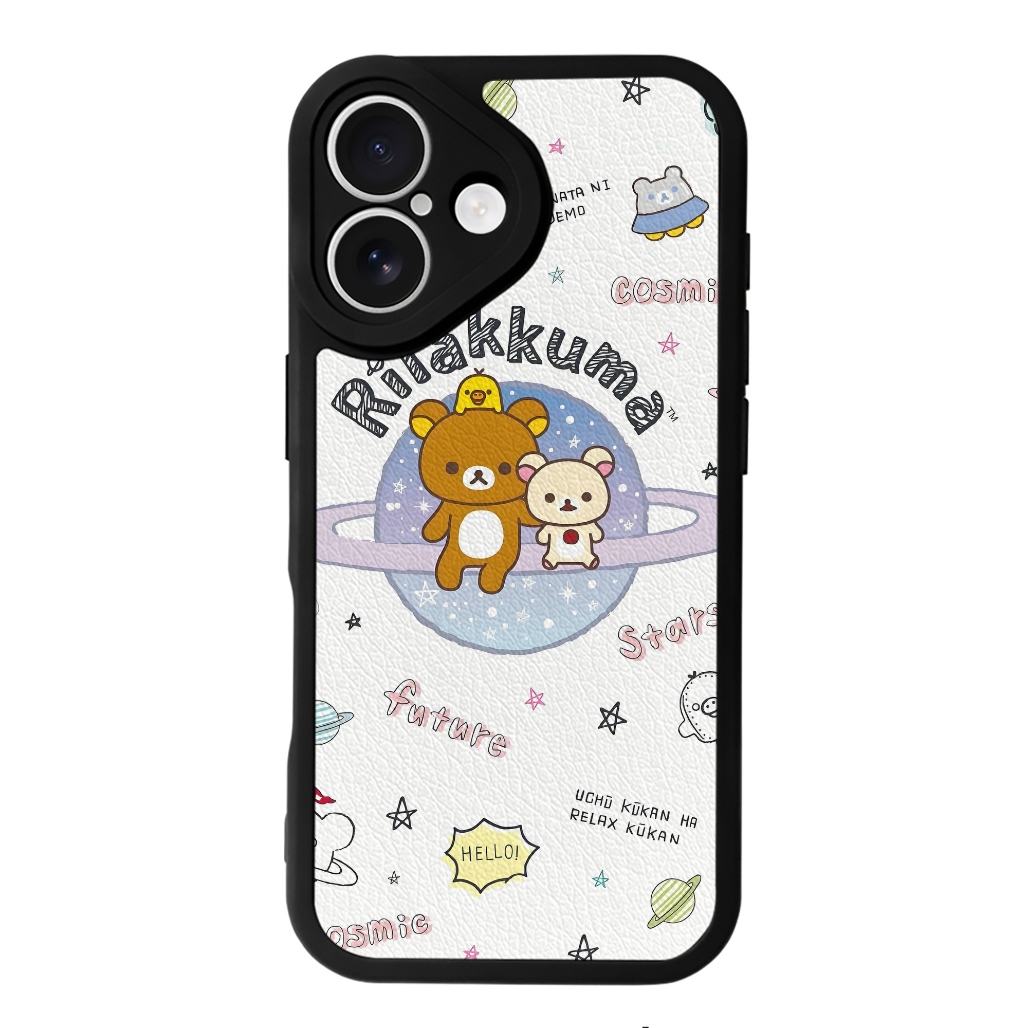 （画像用） リラックマ リラックマ キイロイトリ Rilakkuma Korilakkuma Kiiroitori 【iPhone 16シリーズ対応】シリコンスマホケース（レザー調） 材質：シリコン
